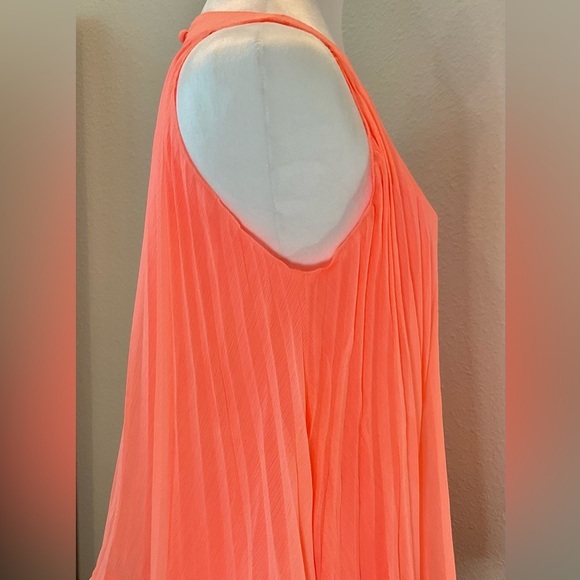Ontwelfth Halter Style Sleeveless Pleated Blouse - Bright Coral - Picture 5 of 10